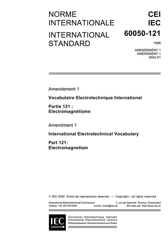 Cover IEC 60050-121:1998/AMD1:2002